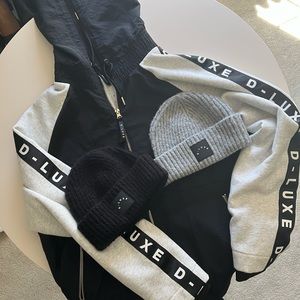 Bundle of Decjuba spliced jacket and beanies